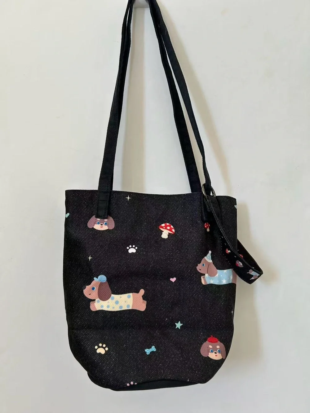 Cute Black Dog Print Tote Bag